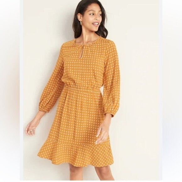 Old Navy Waist-Defined Keyhole Dress for Women Size XXL Mustard - Picture 1 of 8